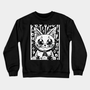 Beautiful Black and White Cat Illustration - Modern Art Crewneck Sweatshirt